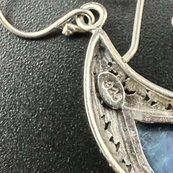 Vintage Sterling Silver 925 Abalone Shell Teardrop Scroll Dangle Drop Earrings - Picture 4 of 4